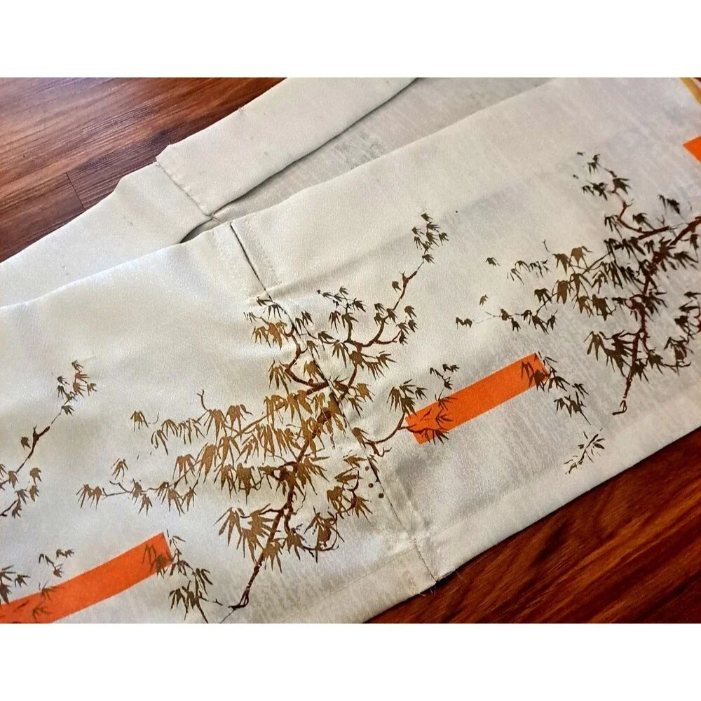 Vintage Asian Atomic Curtain Valance Orange Gold Fiberglass Pinch Pleat 12x84
